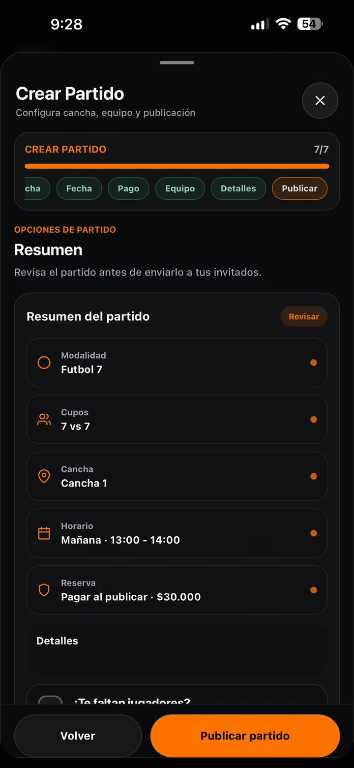 Resumen final antes de publicar el partido