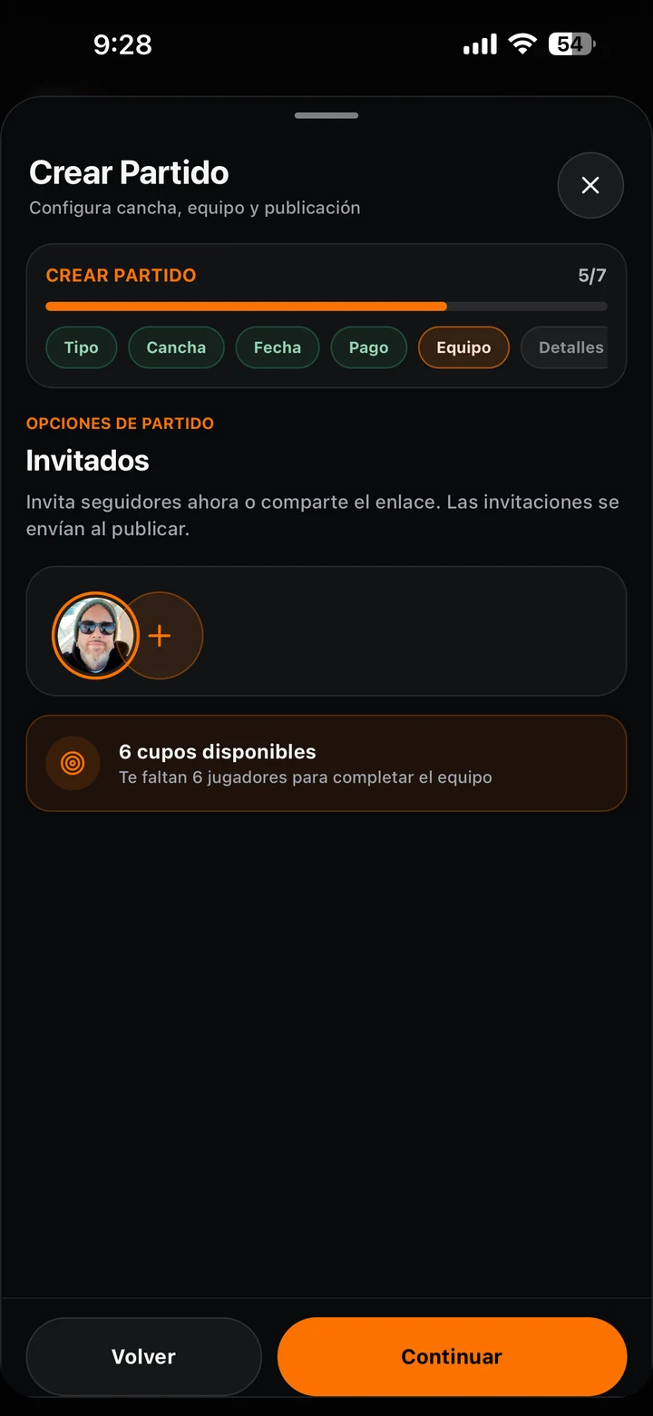 Invitación de jugadores para completar el equipo